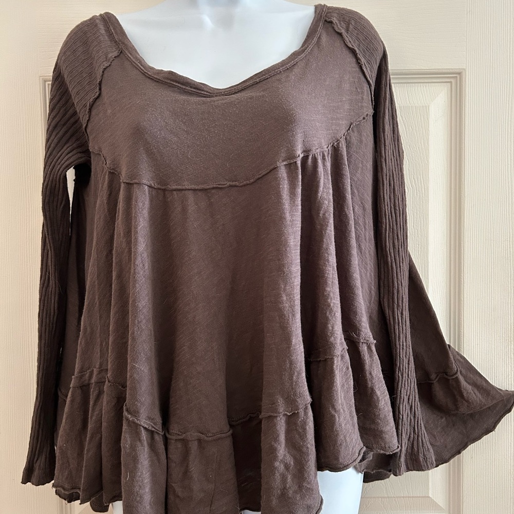 Free People Chocolate Brown Flowy Blouse